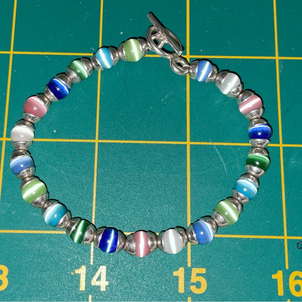 Pastel Cats Eye Bead Bracelet with Sterling Silver Toggle closure